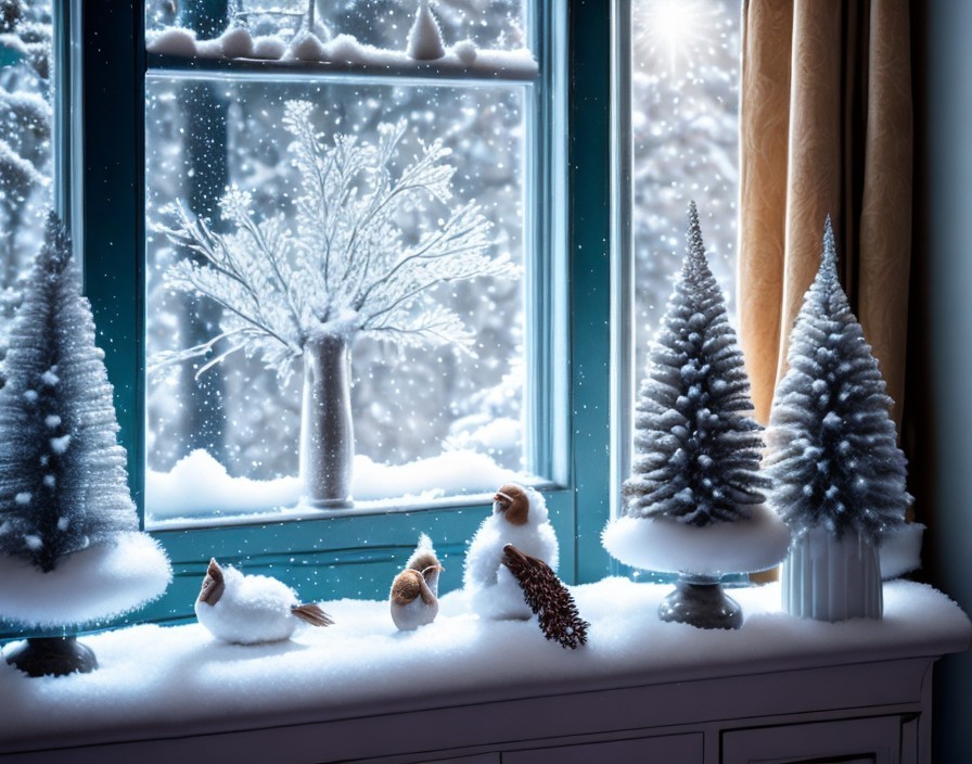 Winter Scene with Snow and Cozy Decor Elements
