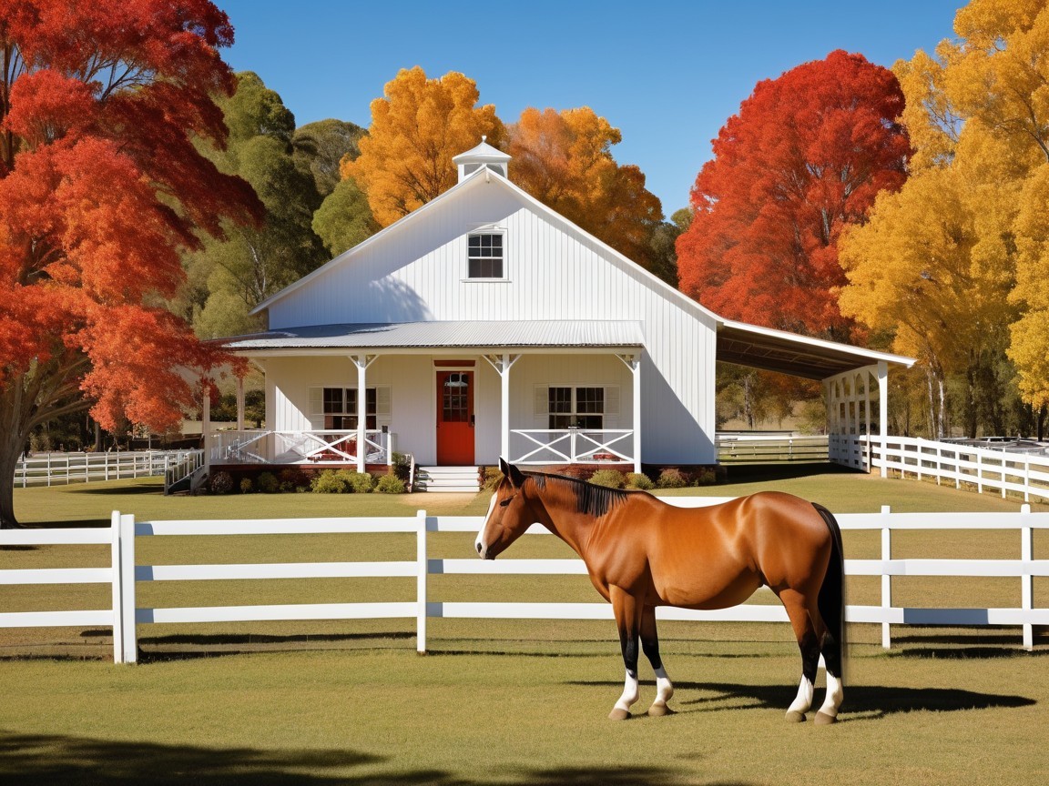 Picturesque Farmhouse Surrounded by Autumn Trees