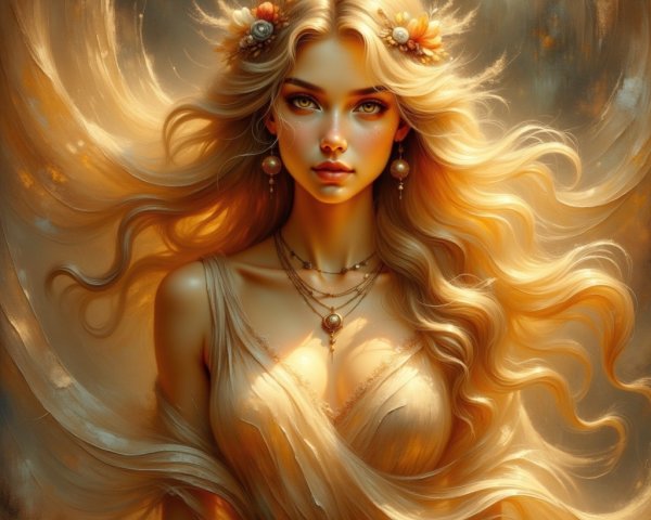 Portrait of a Young Woman with Floral Accents and Gown