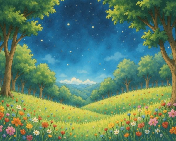 Vibrant Landscape of Hills and Colorful Wildflowers