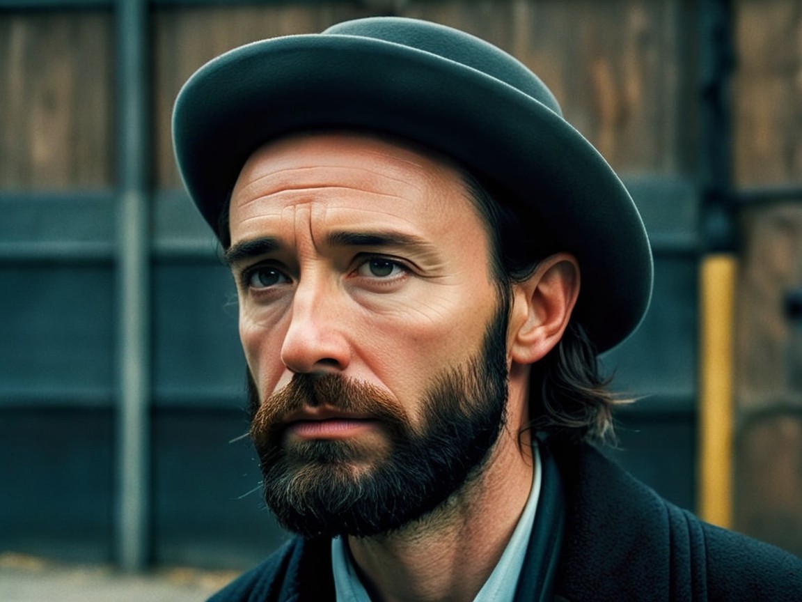 Man in Dark Bowler Hat with Serious Expression