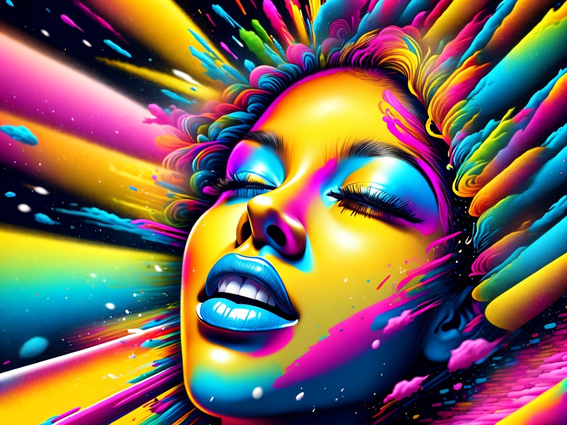 Vibrant Abstract Portrait of a Serene Woman