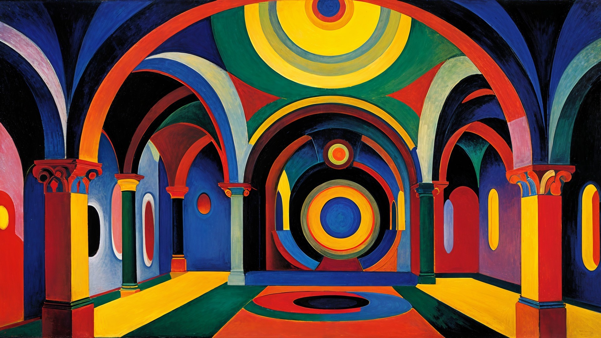 Vibrant Abstract Interior with Bold Colors and Shapes