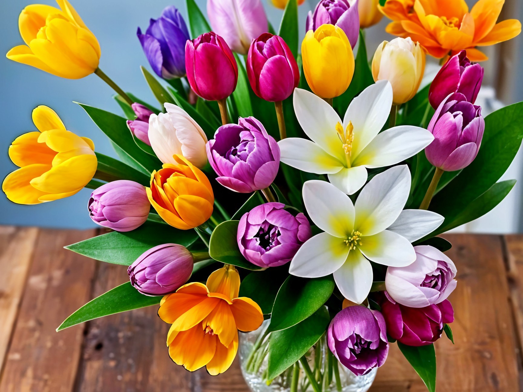 Vibrant Flower Arrangement with Tulips and Lilies