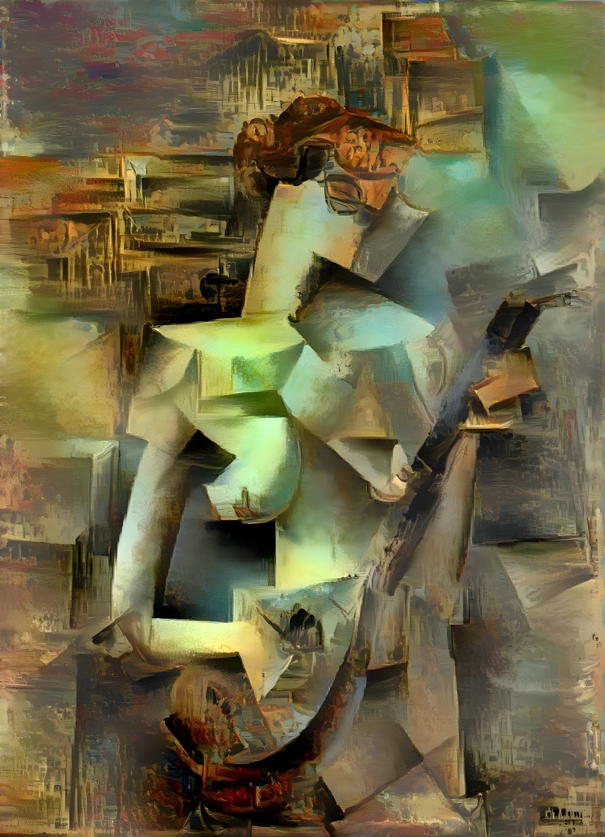 Abstract Composition with Fragmented Shapes and Colors