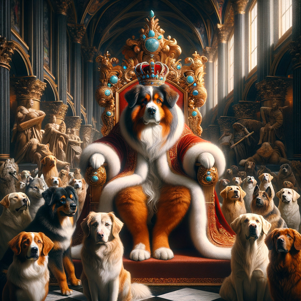 Regal Dog on Throne in Opulent Hall of Sculptures