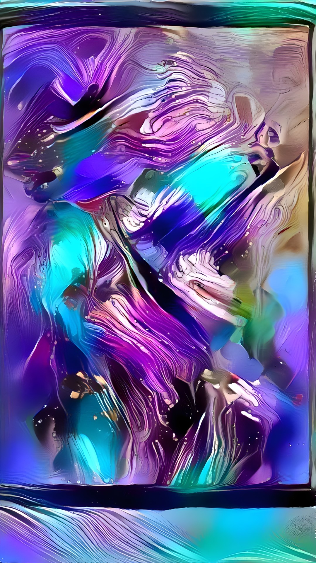 Abstract Artwork with Swirling Purple and Turquoise Colors