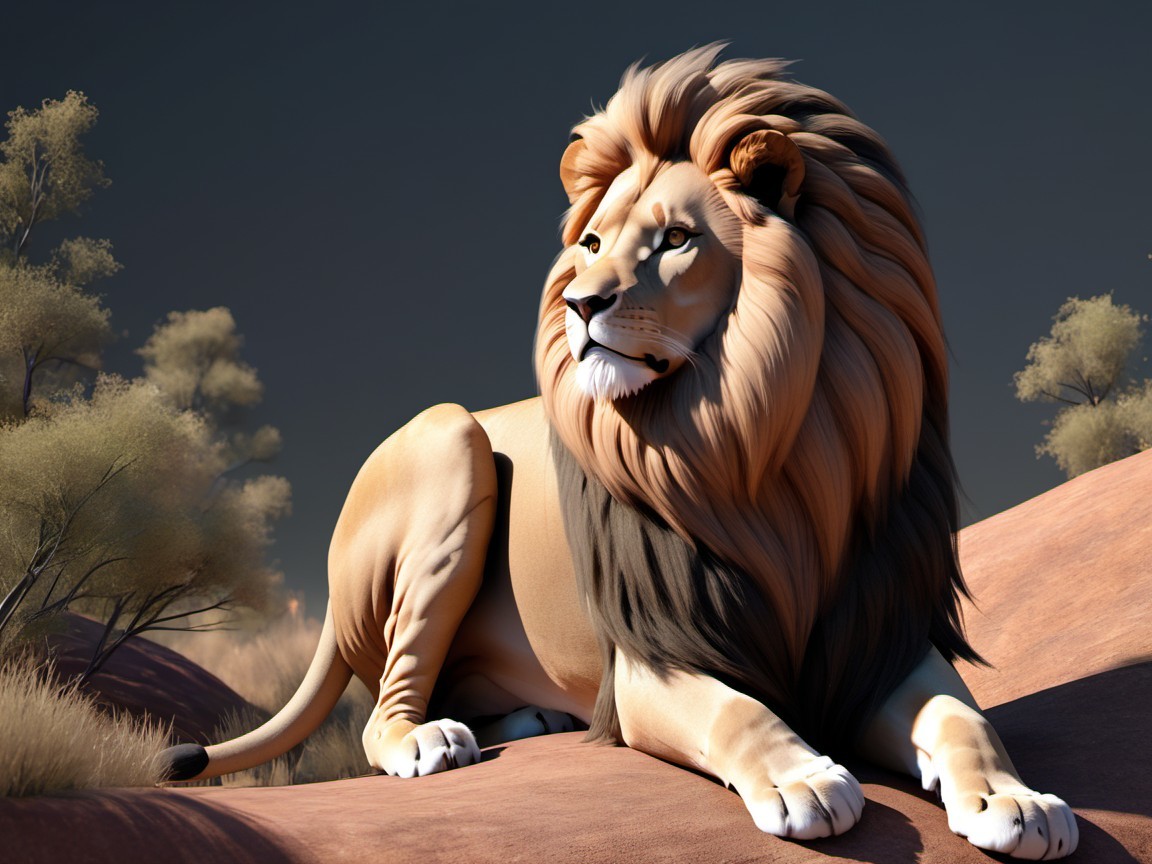 Majestic lion resting on rocky outcrop in savannah