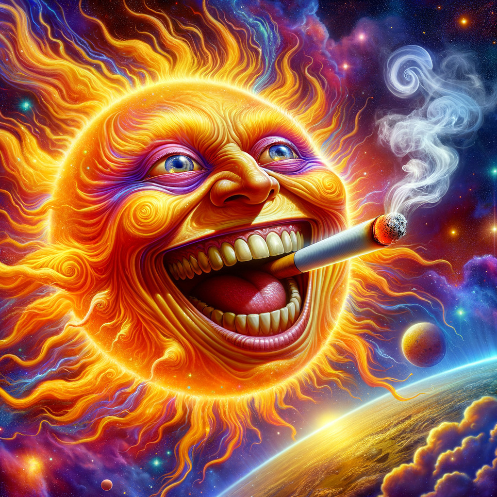 Surreal Illustration of a Whimsical Smoking Sun