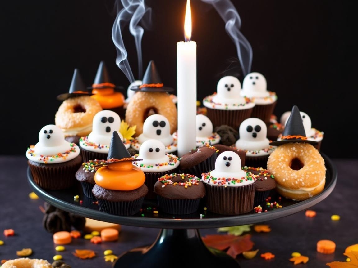 Halloween-Themed Cupcakes and Doughnuts Display