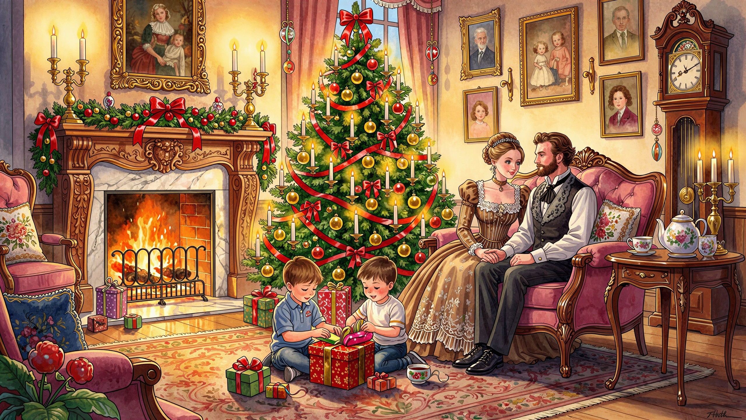 Victorian Style Living Room Decorated for Christmas