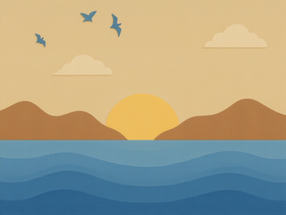 Serene Landscape with Sunset and Calm Waves