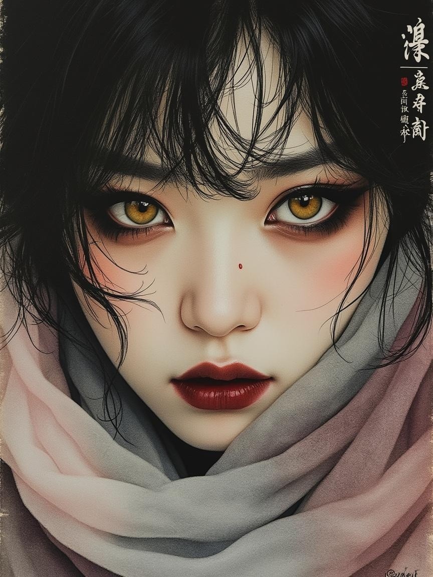 Portrait of a Young Woman with Golden Eyes and Scarf