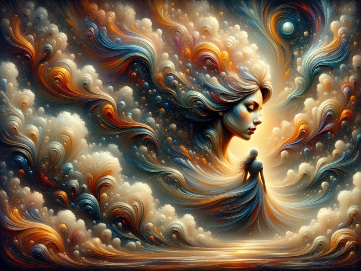 Surreal Scene of Woman's Face in Vibrant Clouds