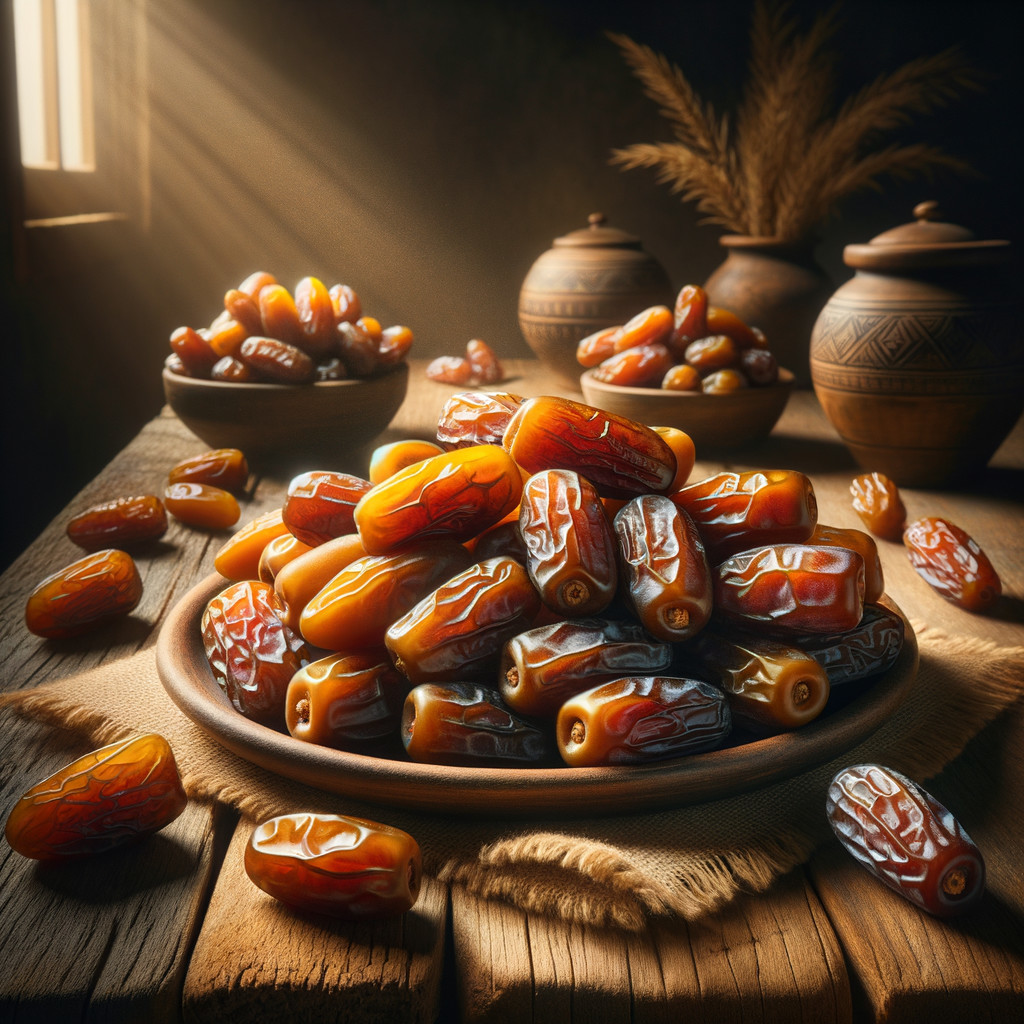 Rustic Setting with Plates of Ripe Dates and Bowls