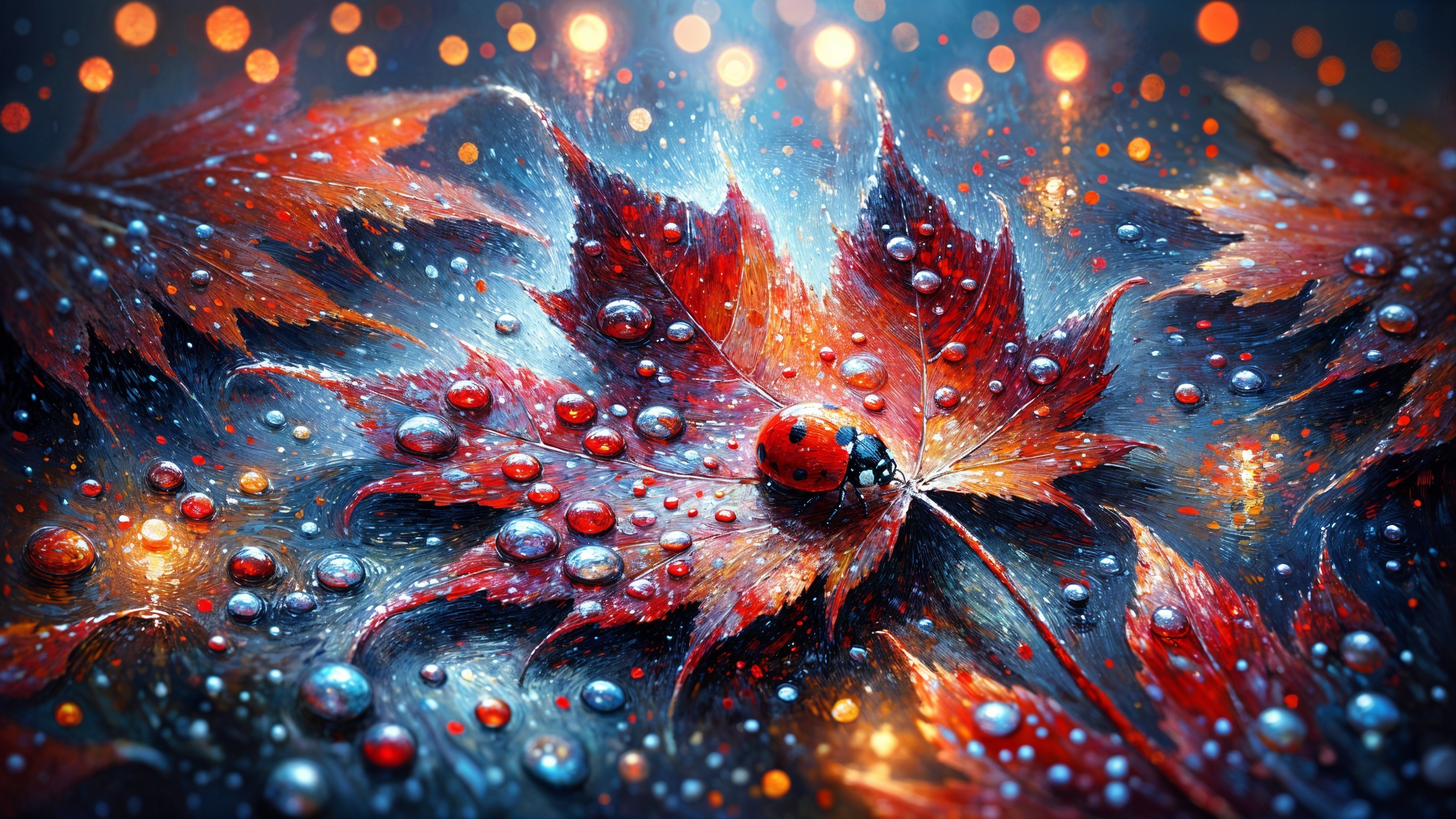 Close-up of a red ladybug on an autumn leaf