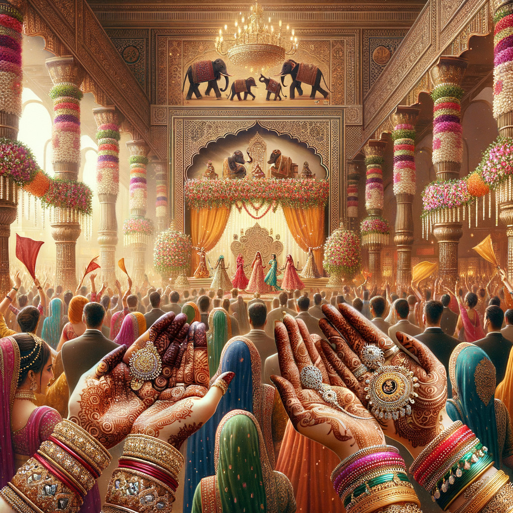 Vibrant Wedding Celebration in a Grand Hall Setting