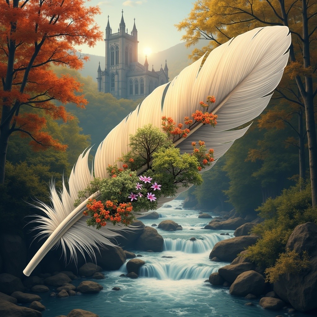 Majestic Feather and Castle in Enchanting Landscape