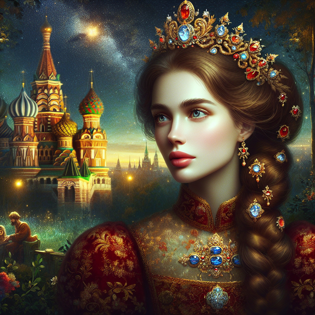 Regal Young Woman in Ornate Jewel-Encrusted Gown