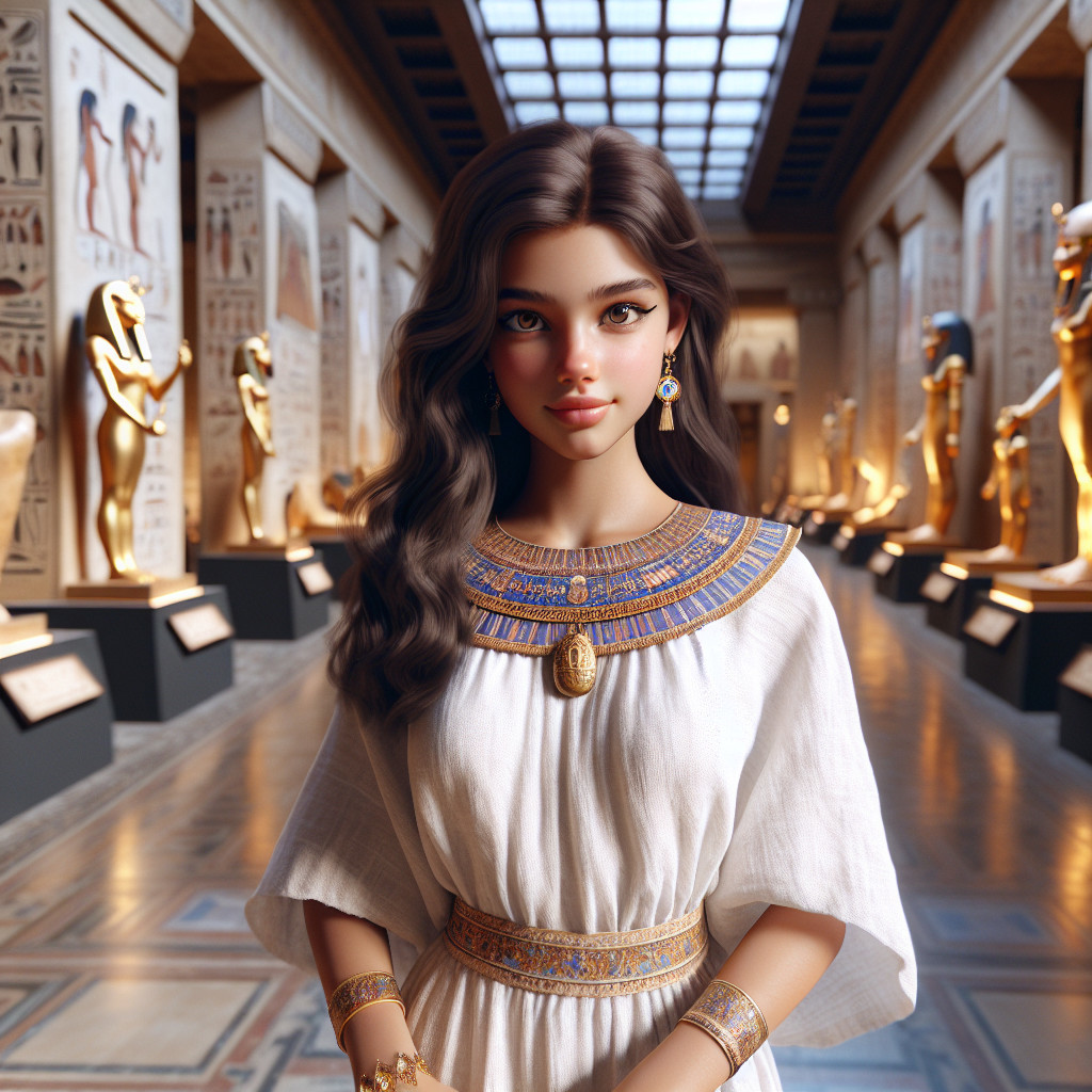 Young Woman in Ancient Egyptian Museum Setting