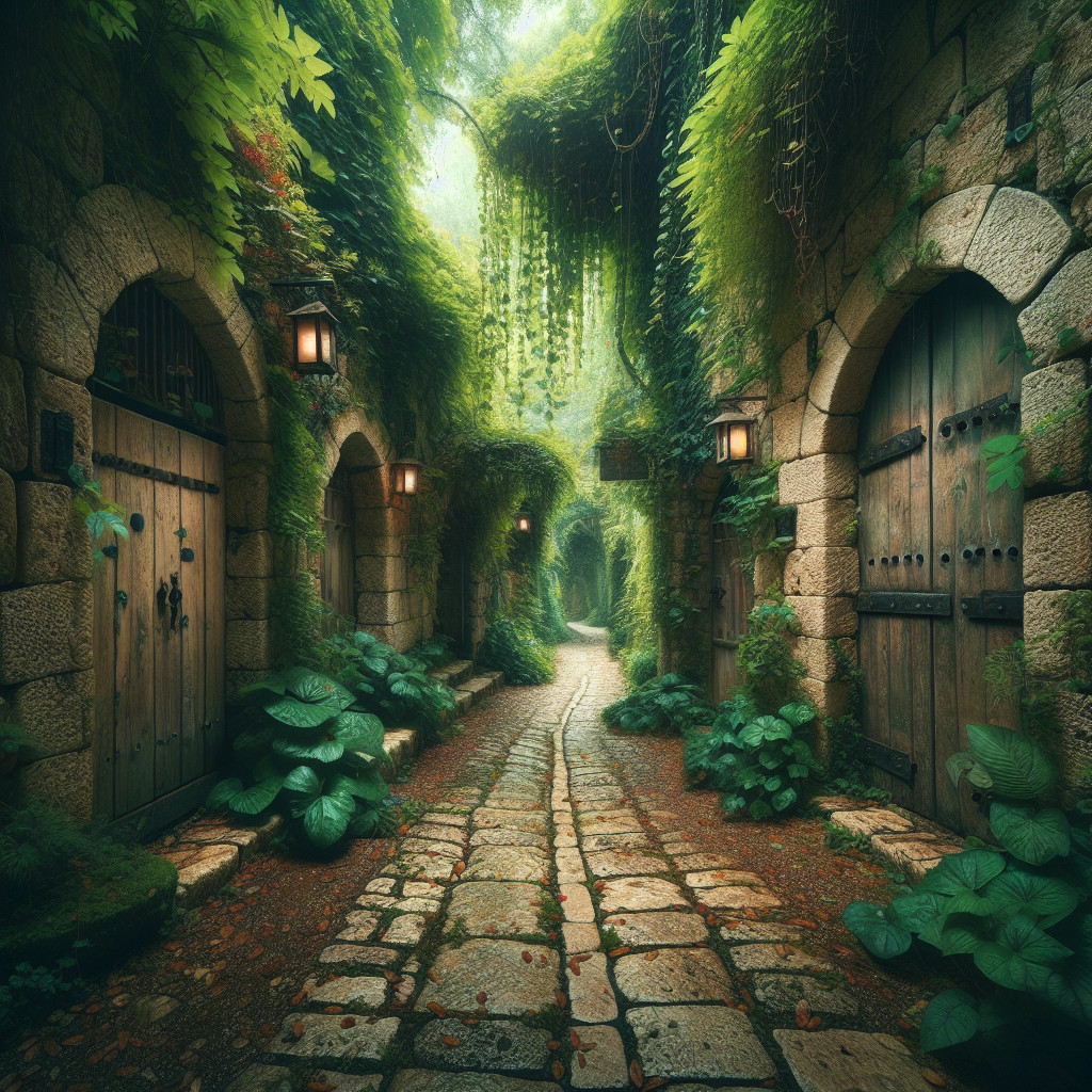 Overgrown Pathway in an Enchanting Stone Alley