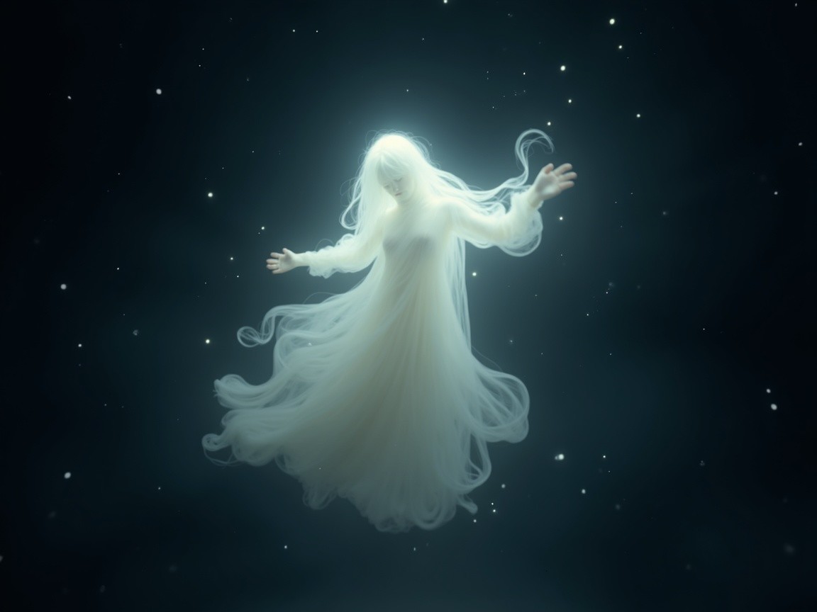 Ethereal Figure in a Starry Dark Void with Light