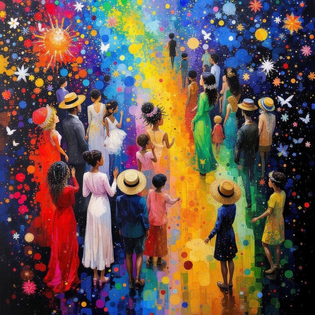 Vibrant Celebration of Life on a Rainbow Path