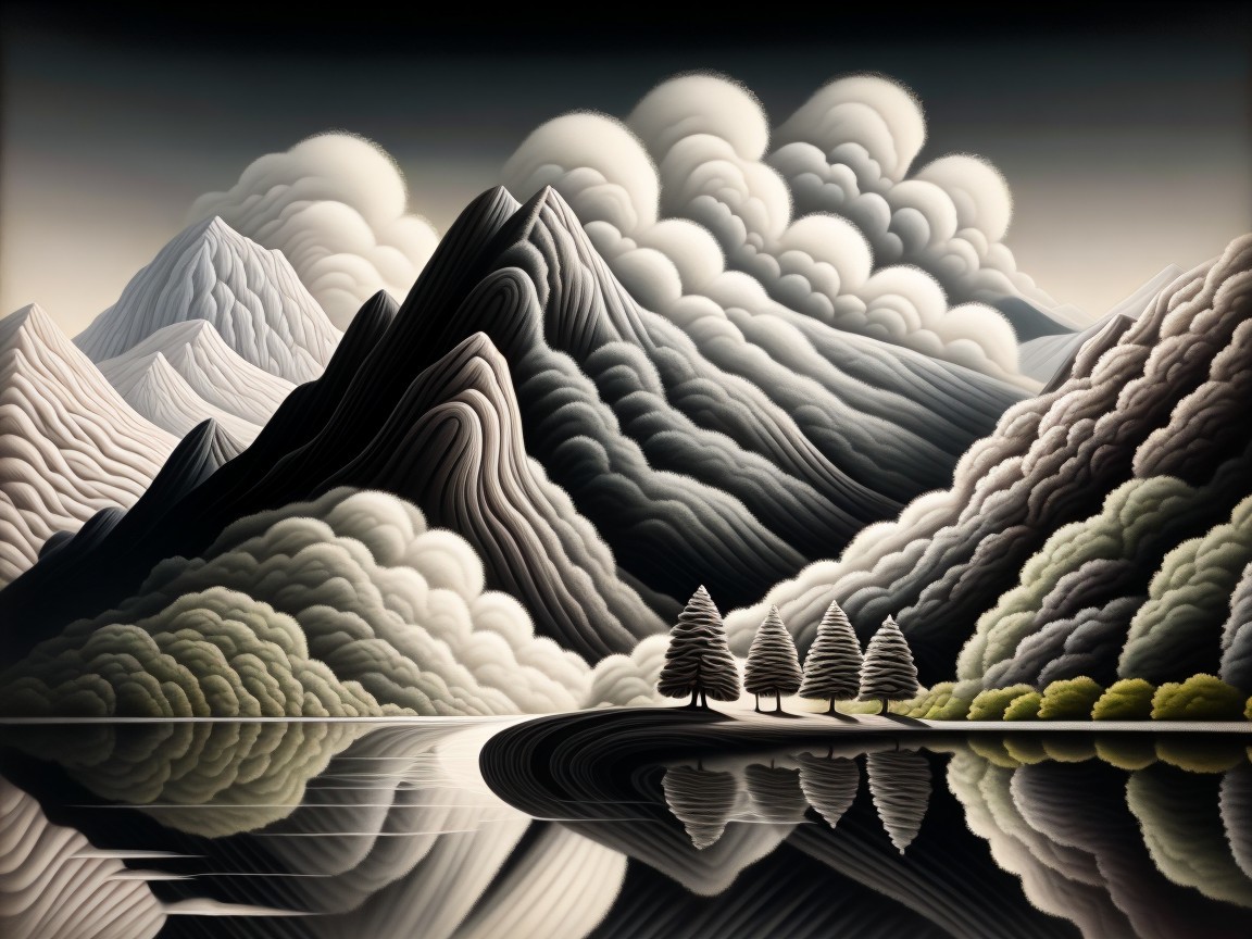 Serene Landscape with Mountains and Reflective Lake