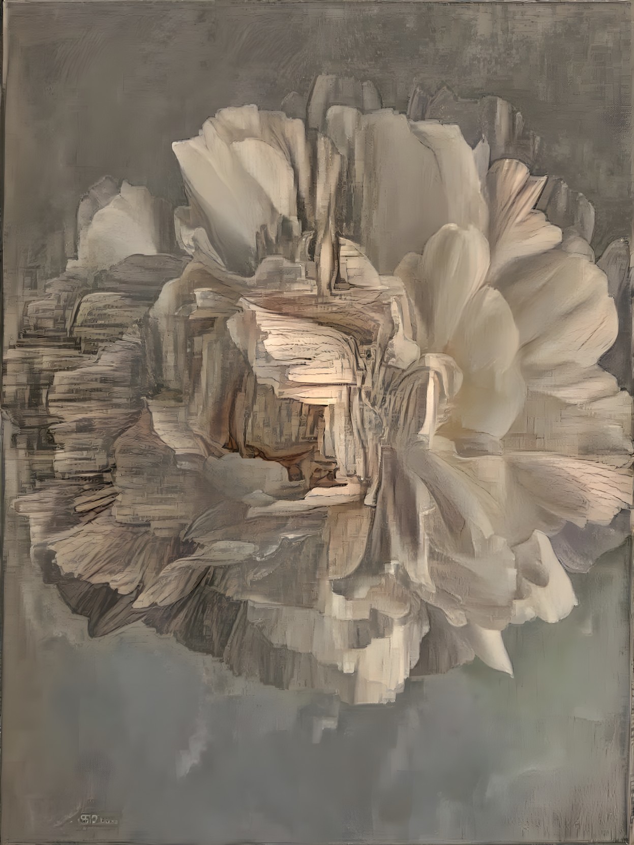Abstract Blooming Flower in Soft White and Cream
