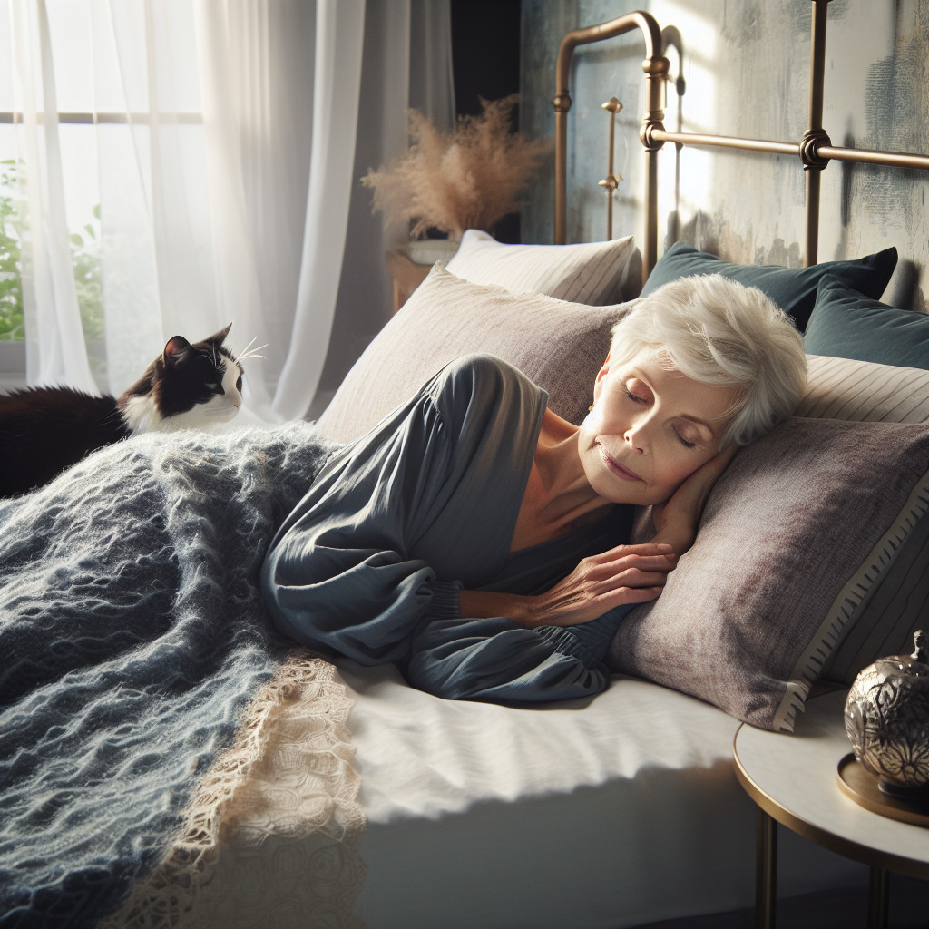 Elderly Woman Sleeping in Cozy Bedroom Setting