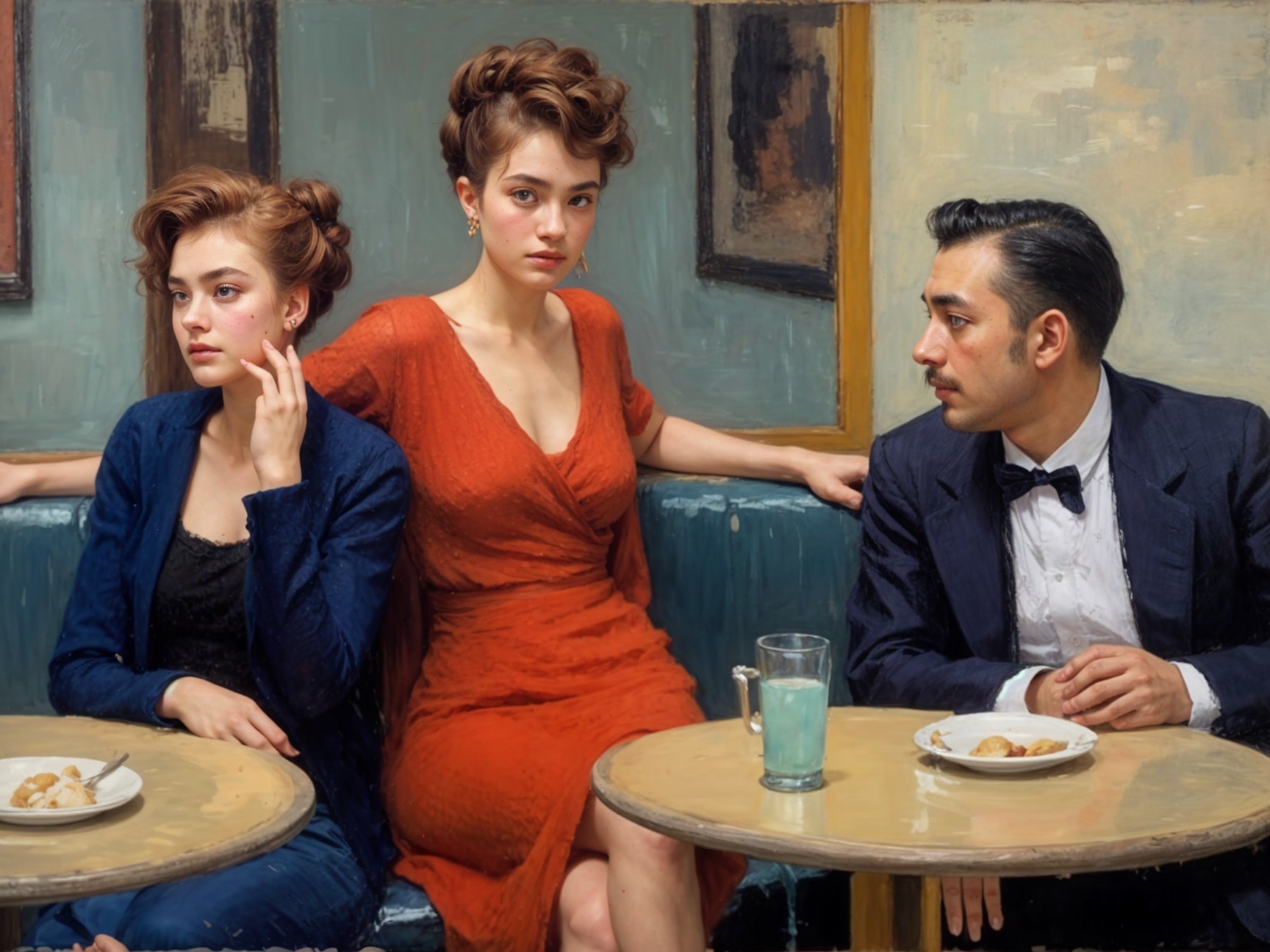Vintage café scene with elegantly dressed individuals
