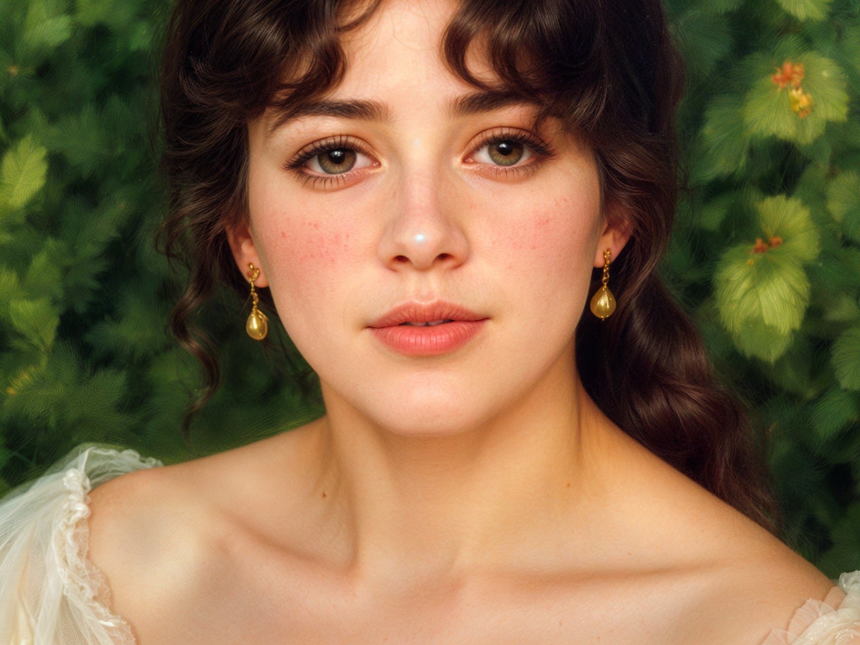 Young woman with wavy hair and natural makeup