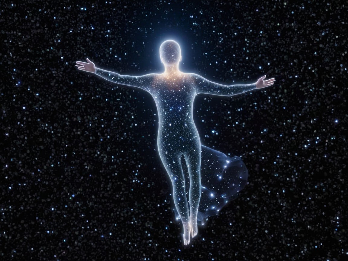 Luminous Figure in a Cosmic Starry Scene