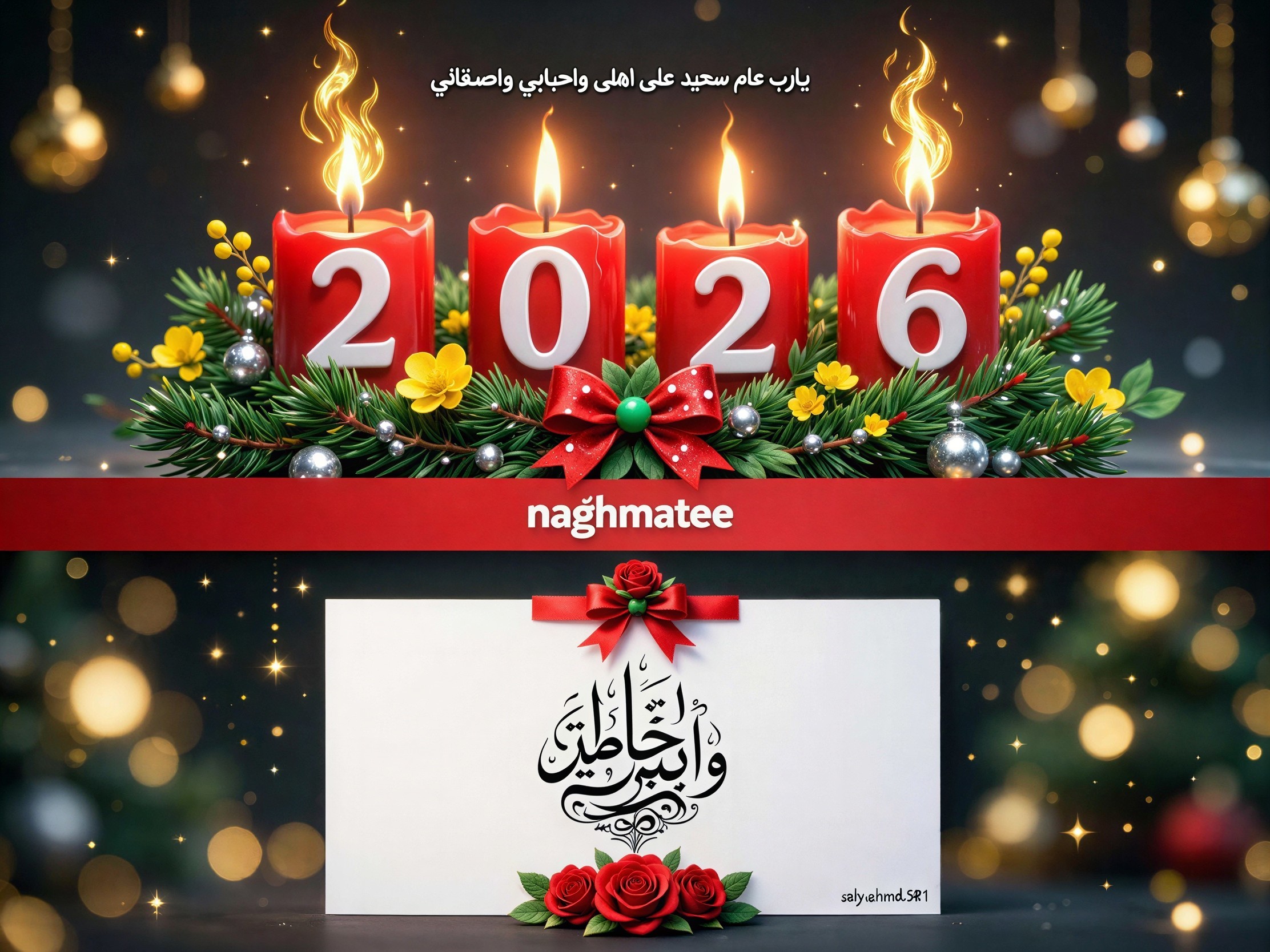 Festive 2026 Greeting with Candles and Decorations