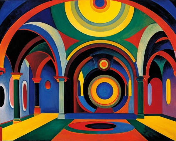 Vibrant Abstract Interior with Bold Colors and Shapes