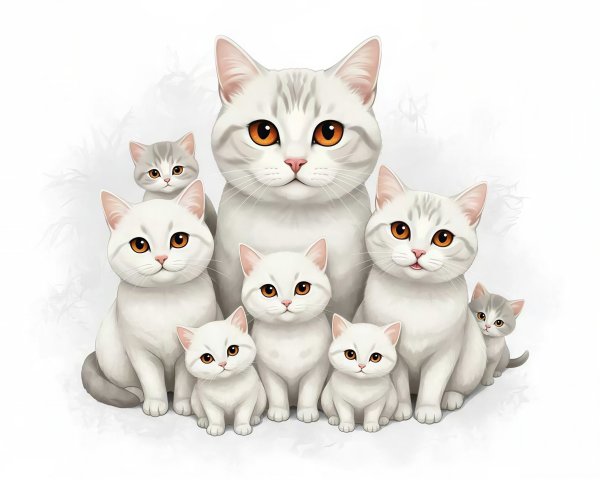 Detailed Illustrations of British Shorthair Cats and Kittens