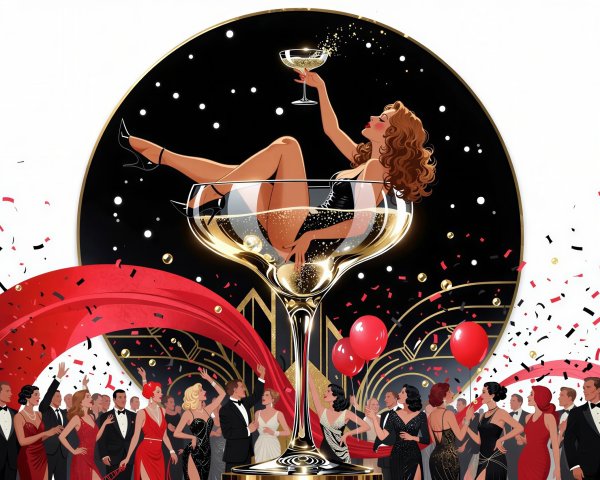 Art Deco Illustration of a Luxurious Party Scene