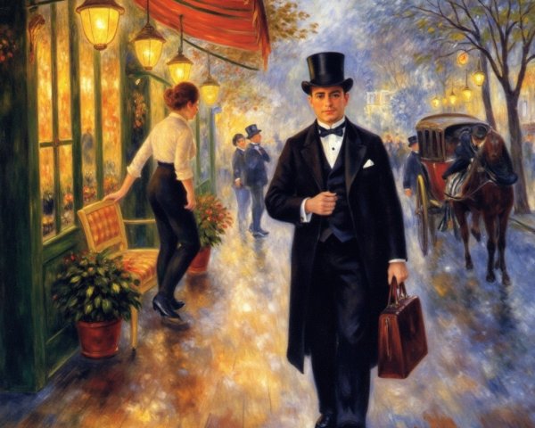 Sophisticated Man in Formal Attire on Cobblestone Street