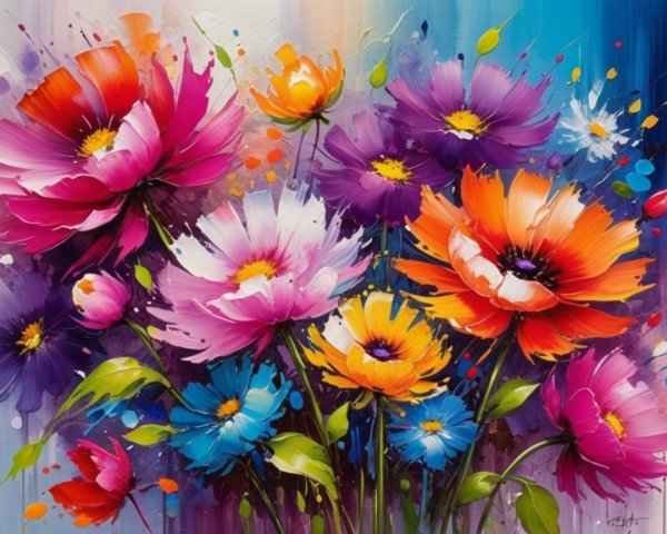 Vibrant Colorful Painting of Blooming Flowers