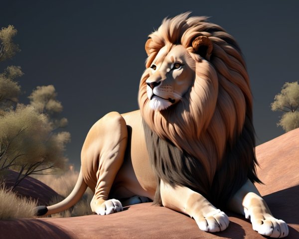 Majestic lion resting on rocky outcrop in savannah