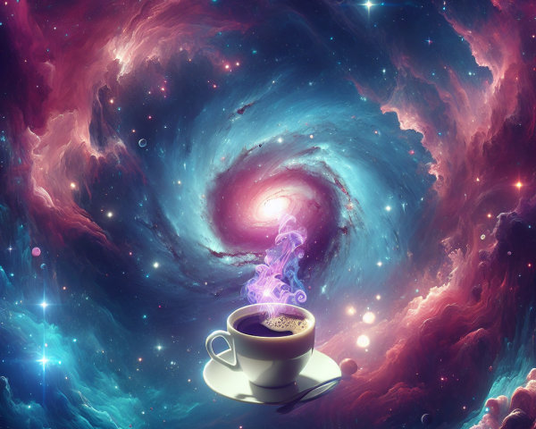 Coffee in a Colorful Galaxy with Steaming Wisps