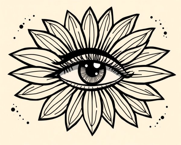 Stylized Eye Surrounded by Vibrant Petal Design