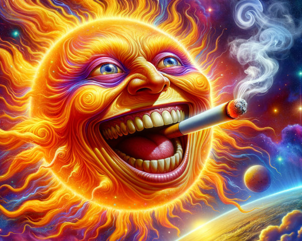 Surreal Illustration of a Whimsical Smoking Sun