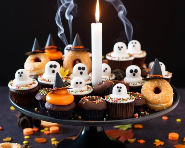 Halloween-Themed Cupcakes and Doughnuts Display