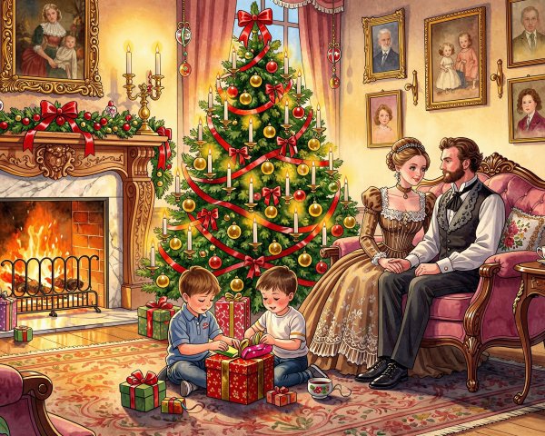Victorian Style Living Room Decorated for Christmas