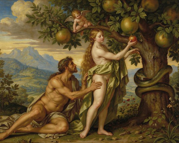 Depiction of Adam and Eve in a Classic Painting