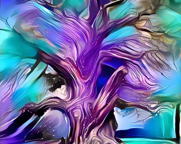 Abstract Tree Art in Purple, Teal, and Blue Hues