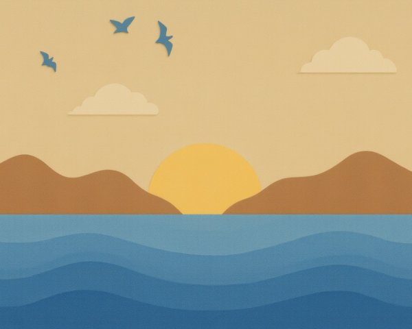 Serene Landscape with Sunset and Calm Waves