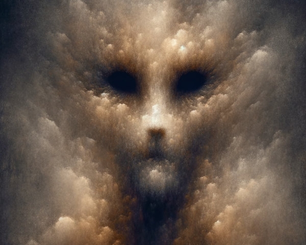 Abstract Face in Swirling Dark and Light Clouds