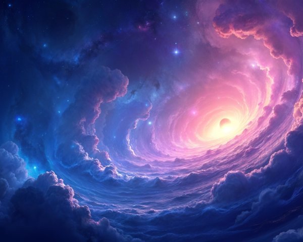 Vibrant Cosmic Scene with Luminous Vortex and Stars